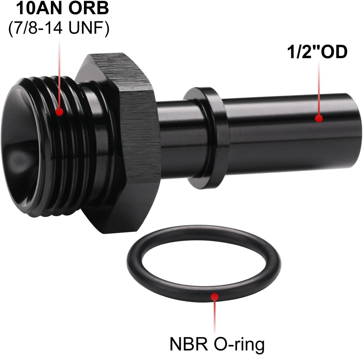 10AN -10 ORB Male to 1/2" SAE Quick Disconnect Connect Male Push On EFI Fuel Fitting Adapter Straight Aluminum Black